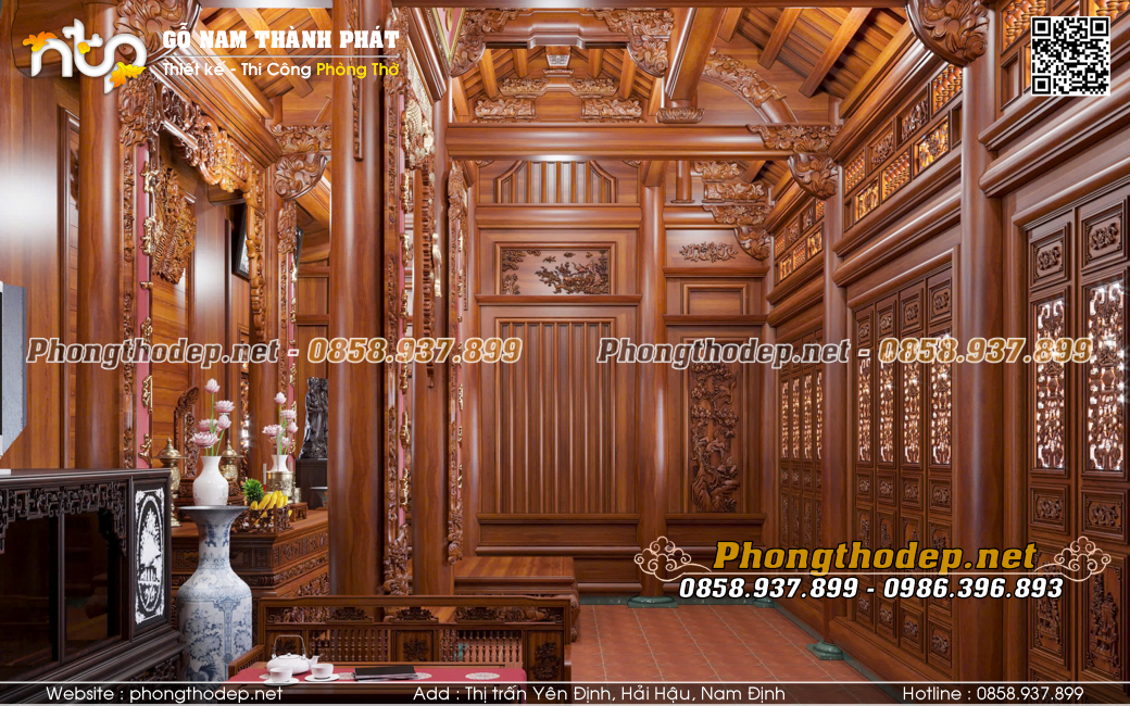 không gian nội thất nhà gỗ 3 gian đẹp đơn giản của gia chủ Bắc Giang